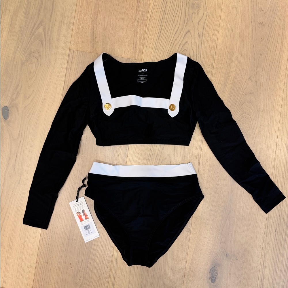 Black and White Long Sleeve Bikini Set